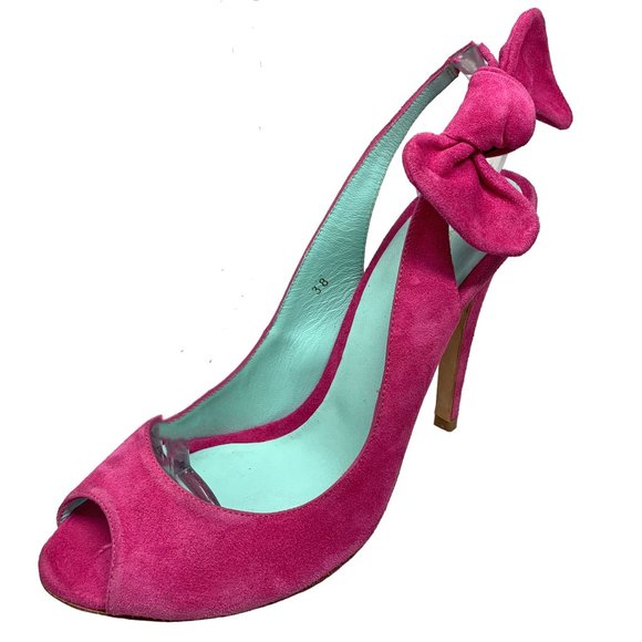 MELLOW YELLOW Nuevo Pink‎ Suede Peep Toe Slingback Bow Pumps - Picture 2 of 12